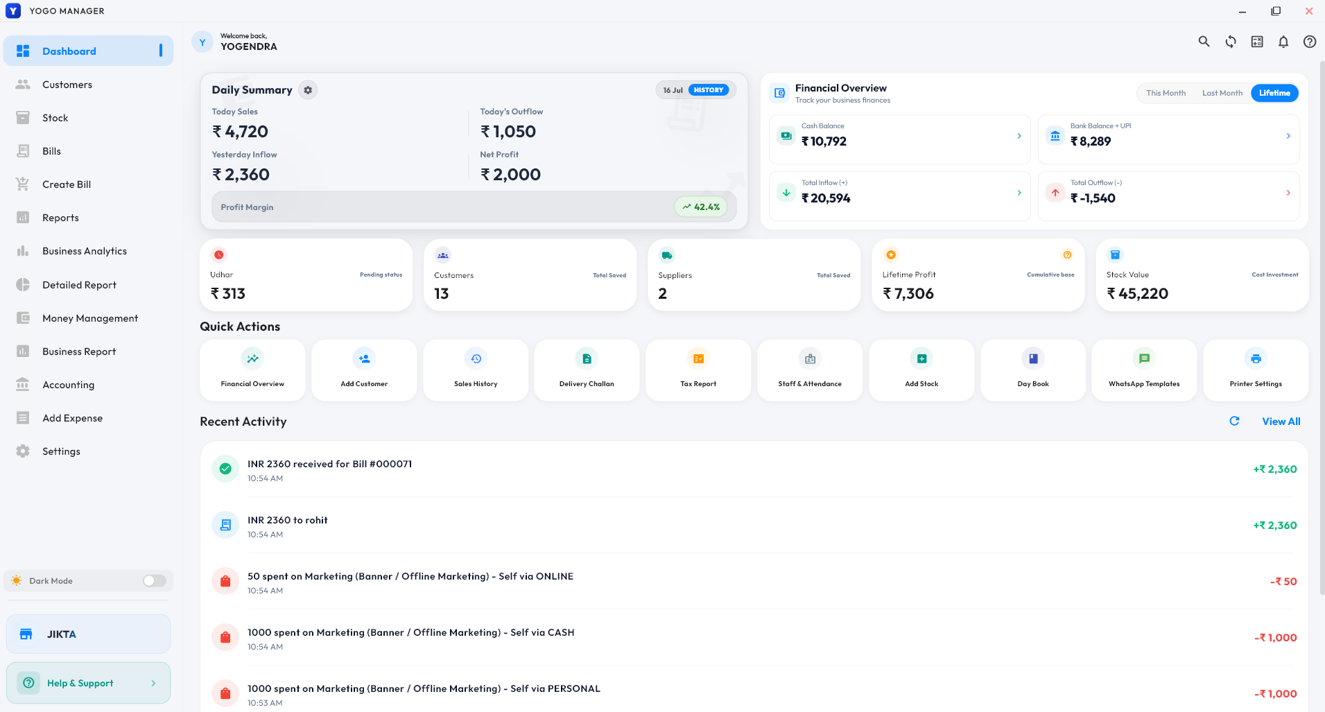 YOGO MANAGER Dashboard